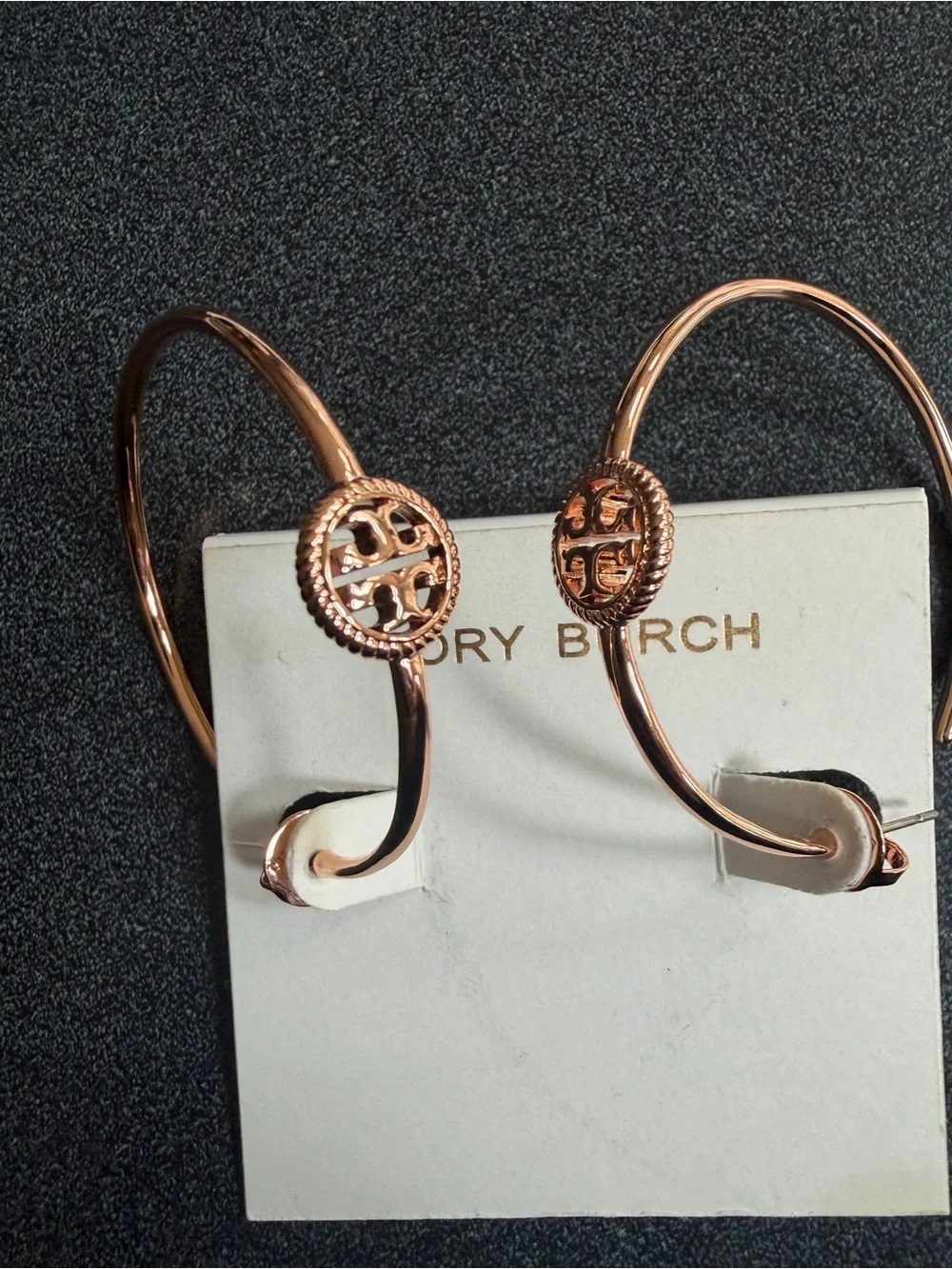 Tory Burch Rose Gold Logo Hoop Earrings